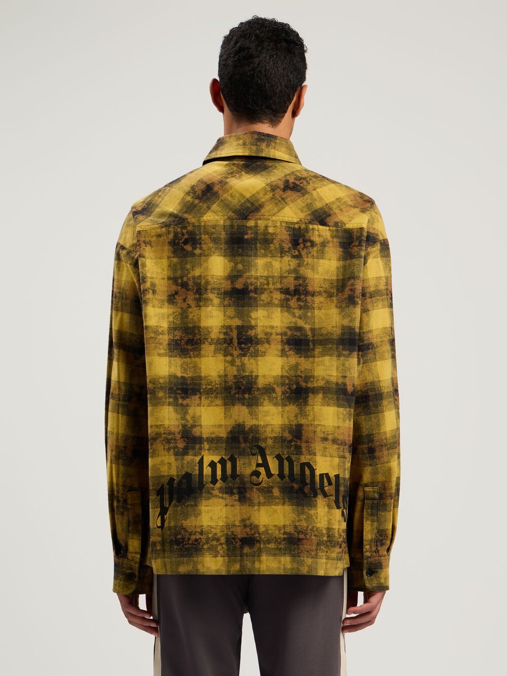 Curved Logo Check Shirt in ARMY GREEN - BLACK for Men