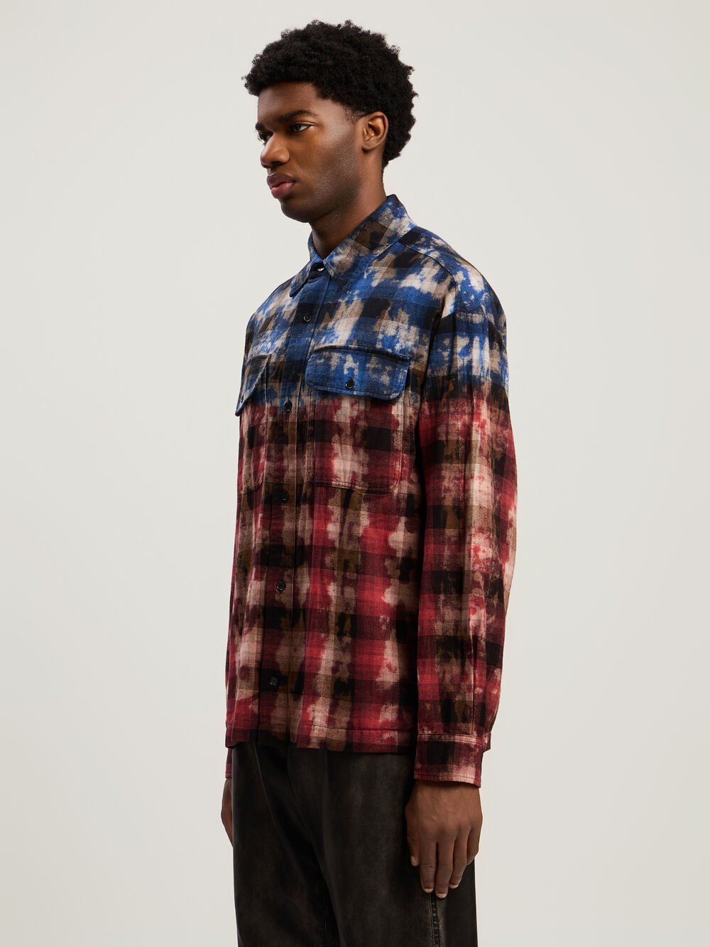 Curved Logo Check Shirt in BLUE - RED for Men