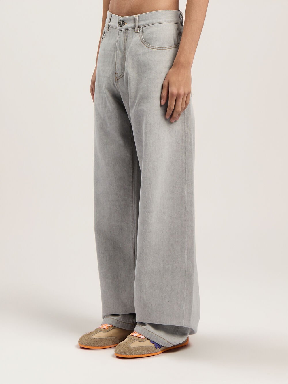 Curved Logo Loose Denim Pants in LIGHT GREY - LIGHT GREY for Men