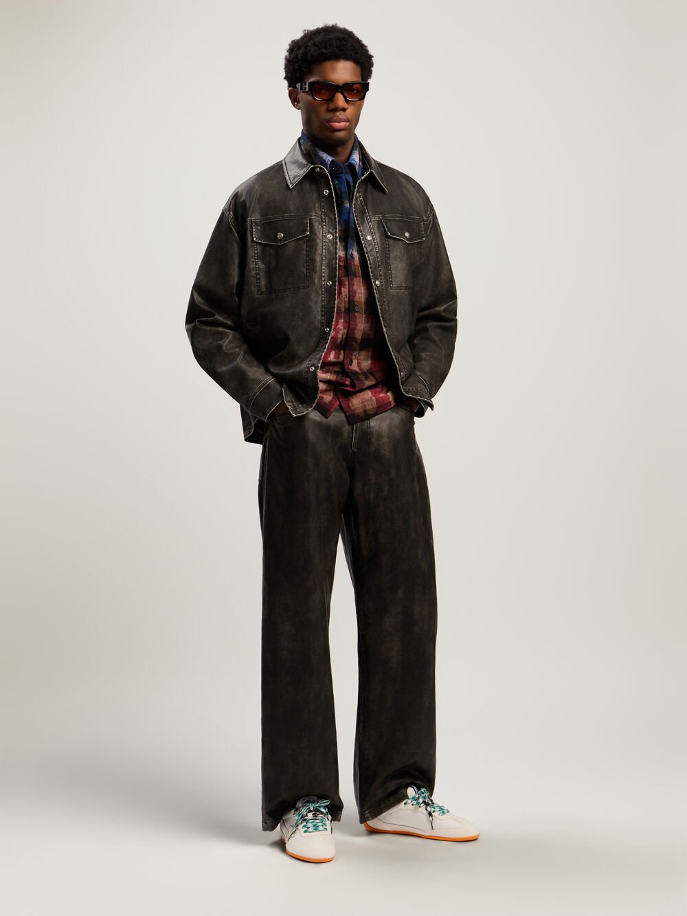 Curved Logo Coated Pants in DARK GREY - BLACK for Men