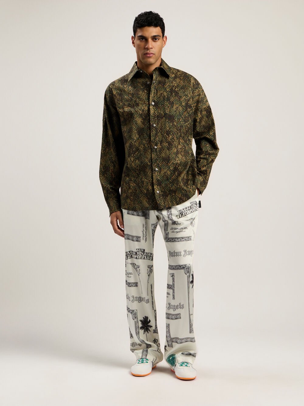 Dollar Print Wide-Leg Pants in IVORY - BLACK for Men