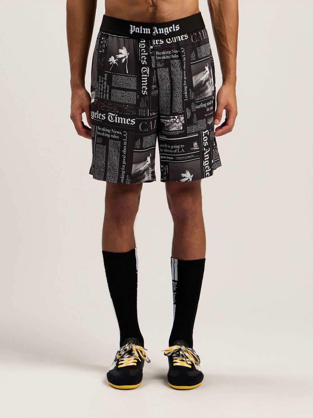 PaxLaTimes Drawstring Shorts in BLACK - OFF WHITE for Men