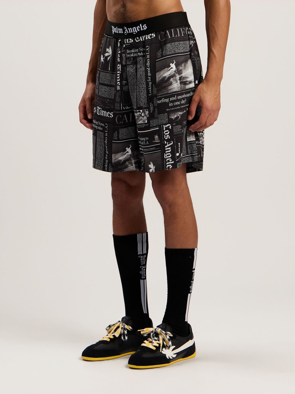 PaxLaTimes Drawstring Shorts in BLACK - OFF WHITE for Men