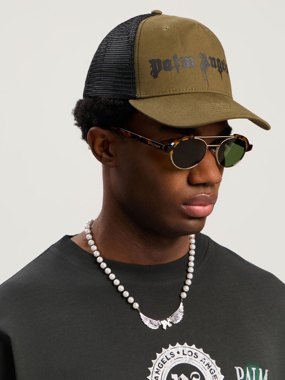 Spray Logo Trucker Cap in ARMY GREEN - BLACK for Men