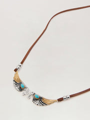 Wings Cord Necklace in SILVER - BROWN for Men