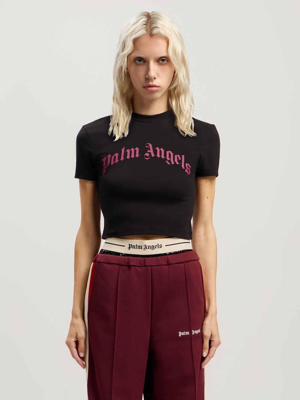 Curved Logo Baby Tee in BLACK - FUCHSIA for Women