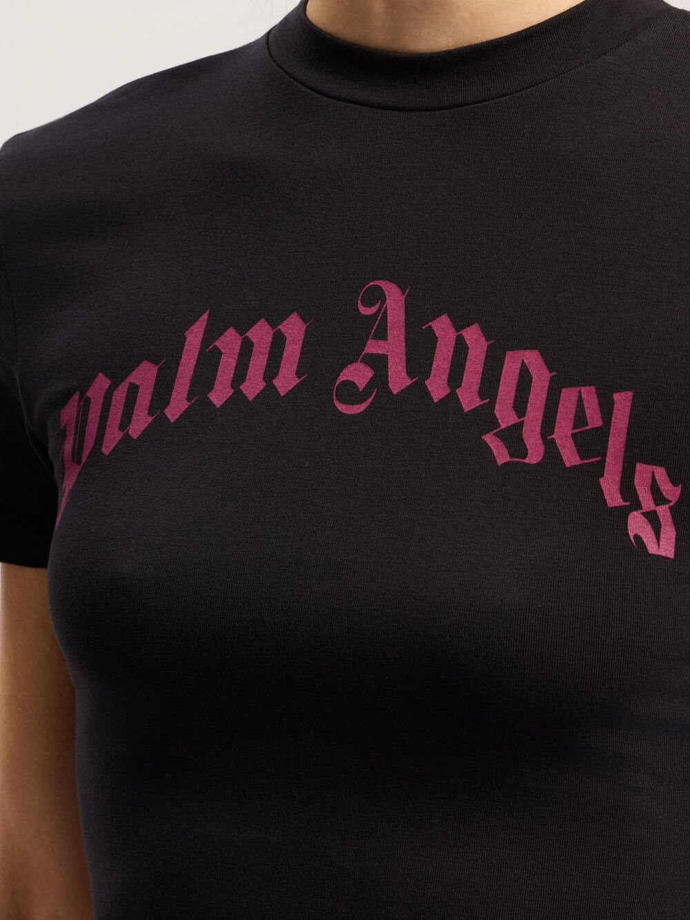 Curved Logo Baby Tee in BLACK - FUCHSIA for Women