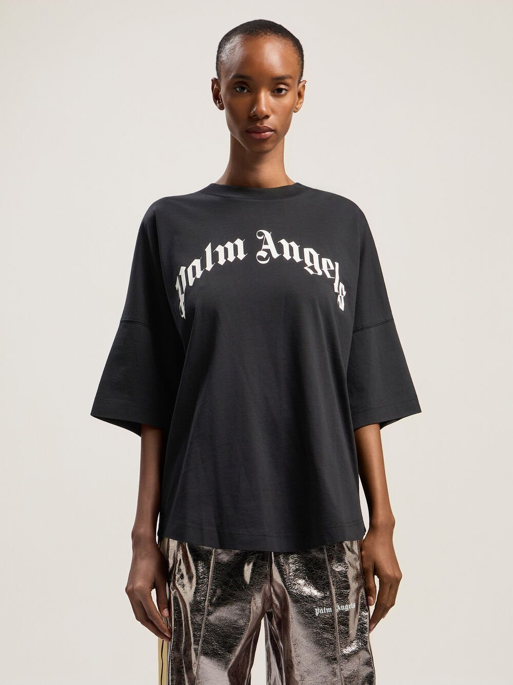 Curved Logo Over Tee in BLACK - OFF WHITE for Women