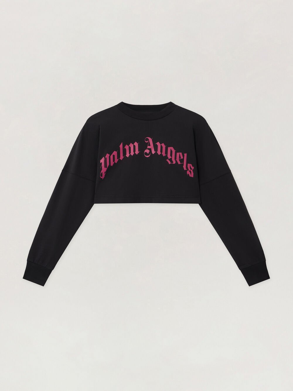 Curved Logo Crop Long Sleeve in BLACK - FUCHSIA for Women