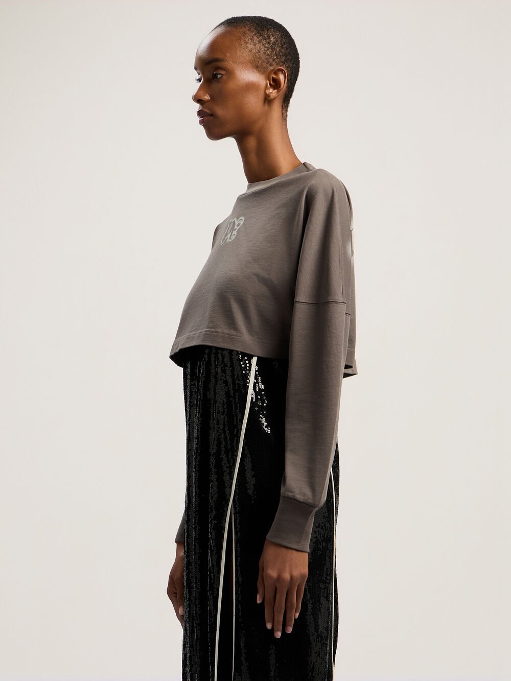 Classic Logo Crop Top in DARK GREY - OFF WHITE for Women