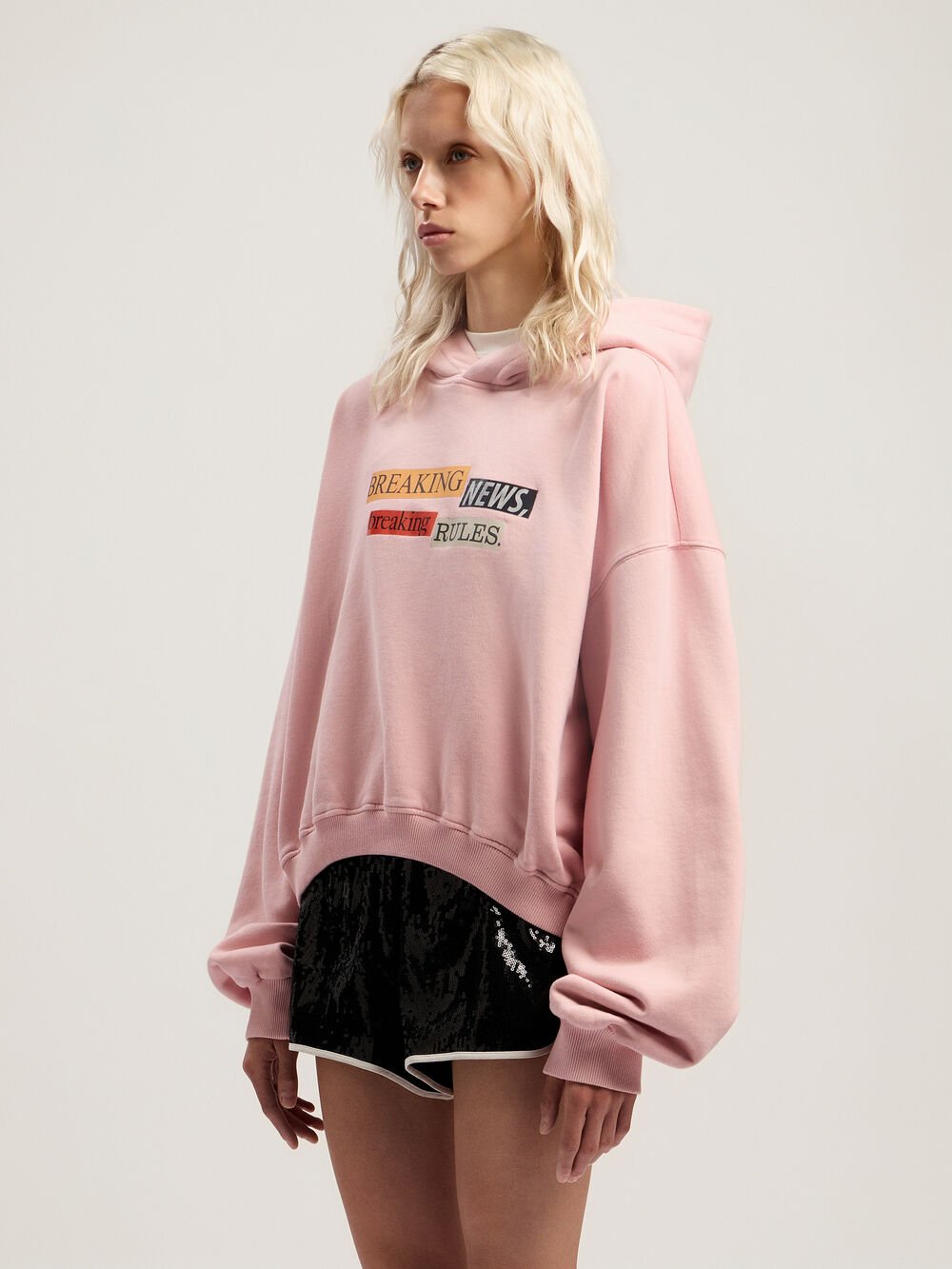 PaXLaTimes Quote Crop Hoodie in PINK - MULTICOLOR for Women