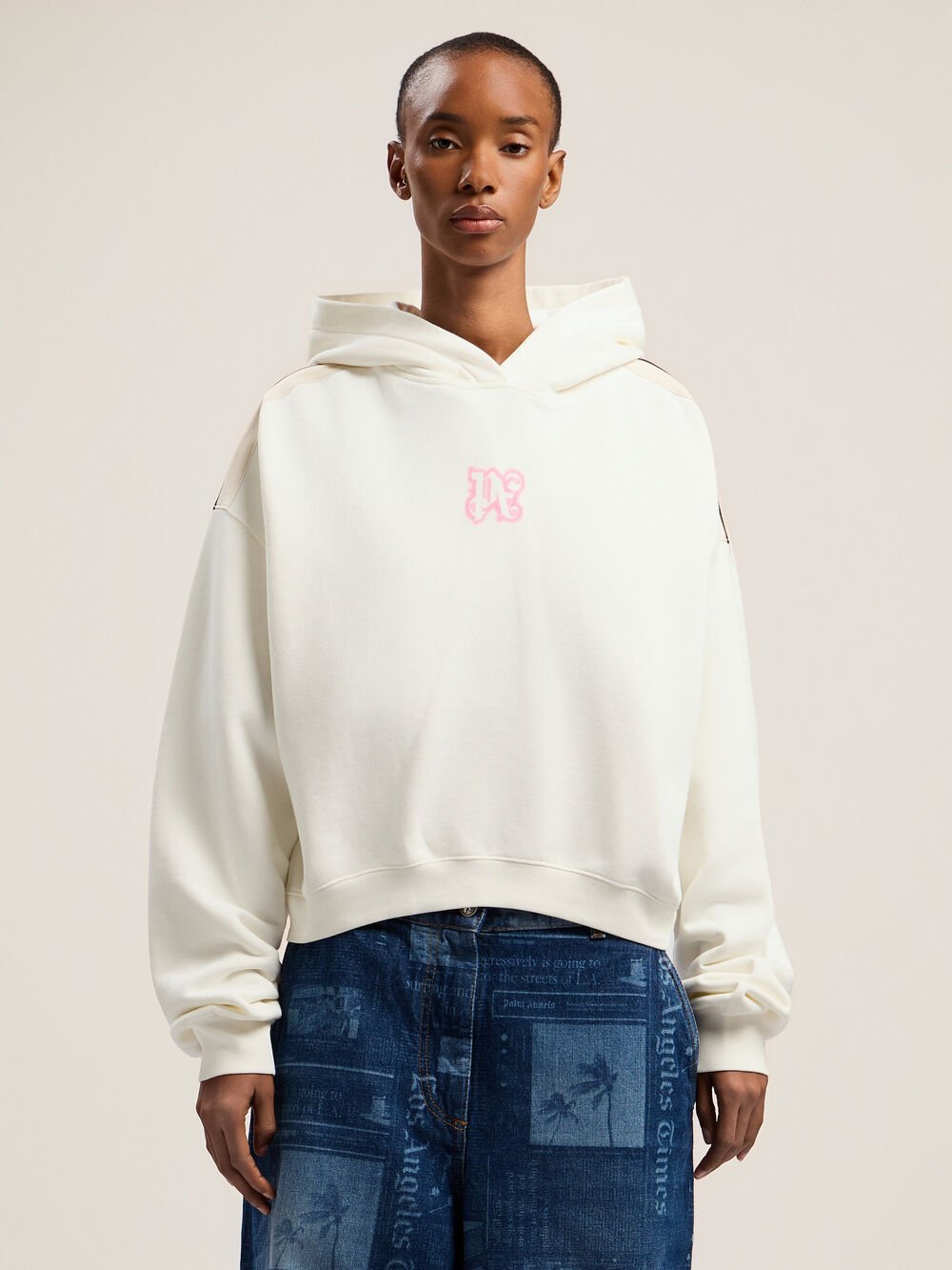 Classic Logo Neon Crop Hoodie in OFF WHITE - PINK for Women