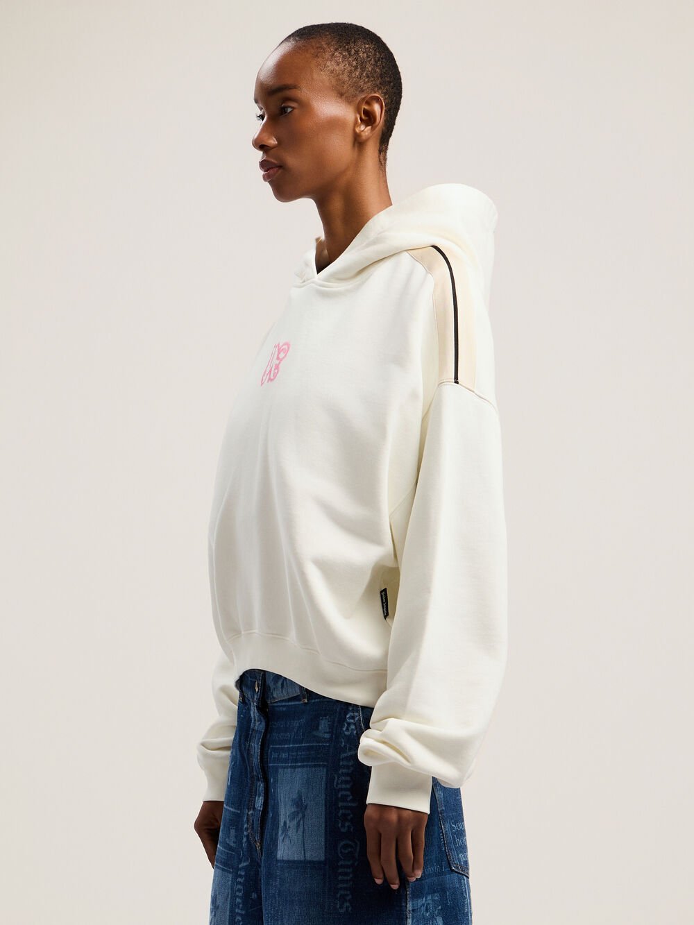 Classic Logo Neon Crop Hoodie in OFF WHITE - PINK for Women