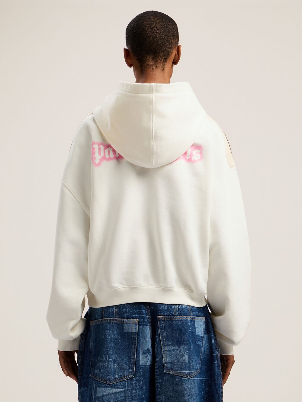 Classic Logo Neon Crop Hoodie in OFF WHITE - PINK for Women