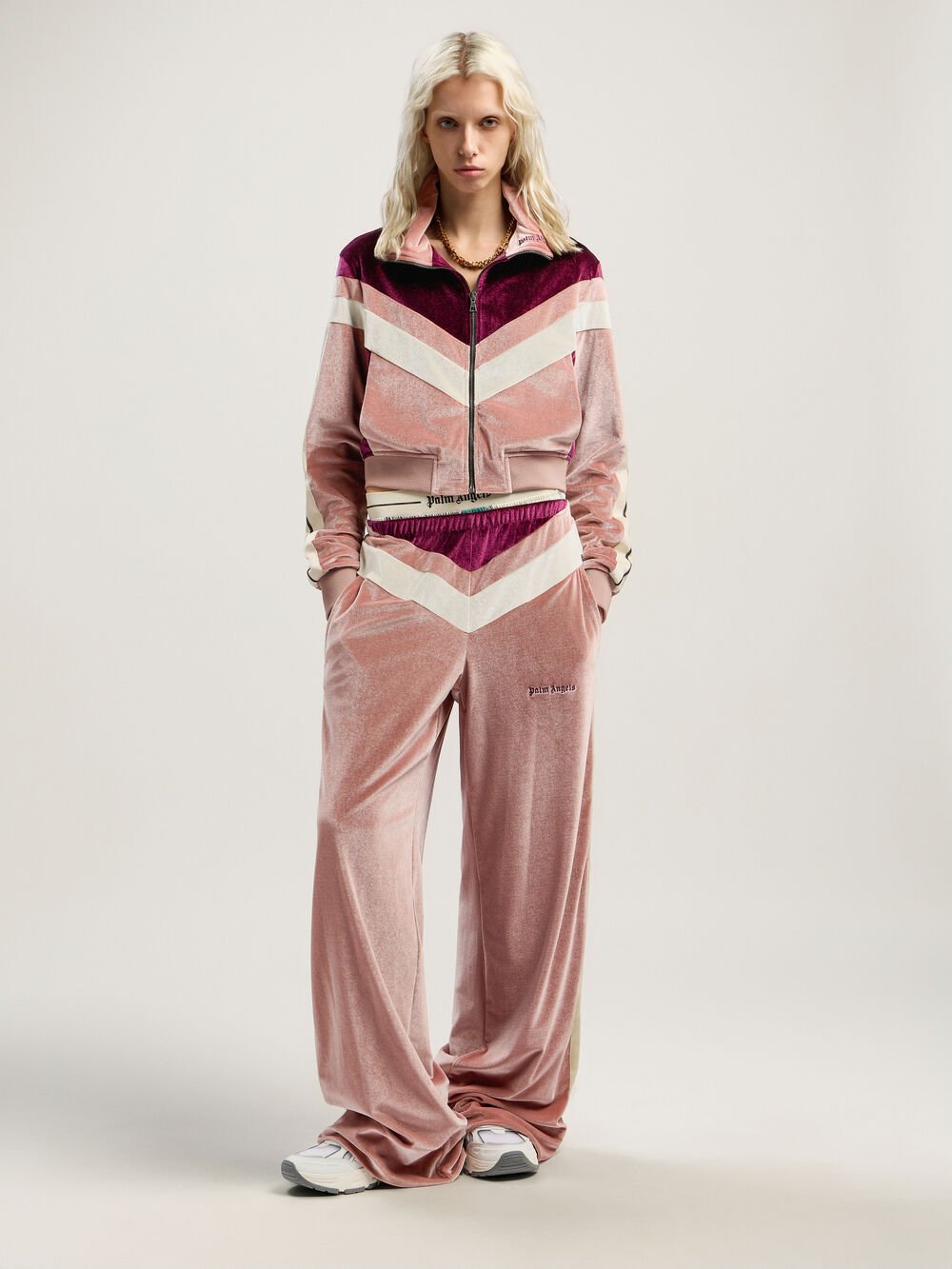 Colorblock Chenille Track Jacket in SOFT PINK - BURGUNDY for Women