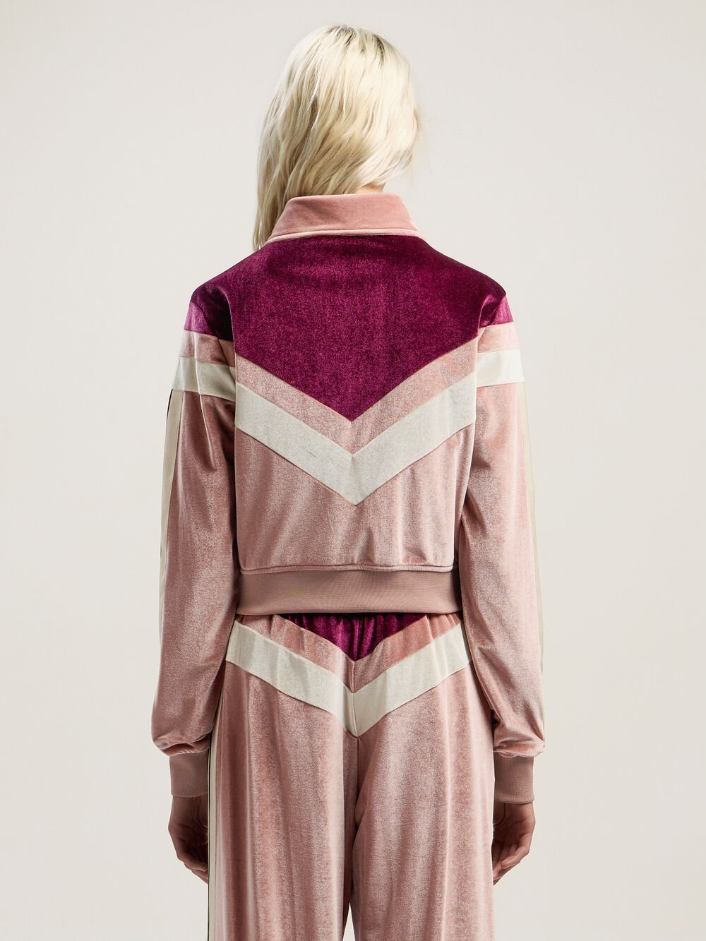 Colorblock Chenille Track Jacket in SOFT PINK - BURGUNDY for Women