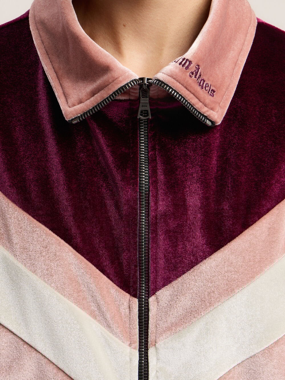 Colorblock Chenille Track Jacket in SOFT PINK - BURGUNDY for Women
