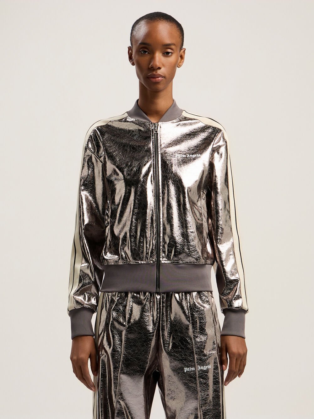 Laminated Track Jacket in GUNMETAL - OFF WHITE for Women