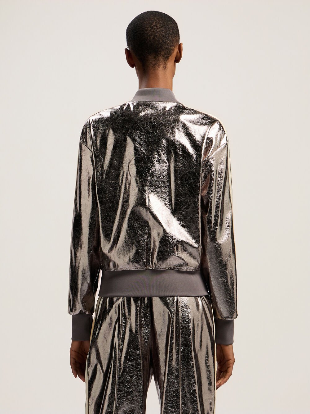 Laminated Track Jacket in GUNMETAL - OFF WHITE for Women