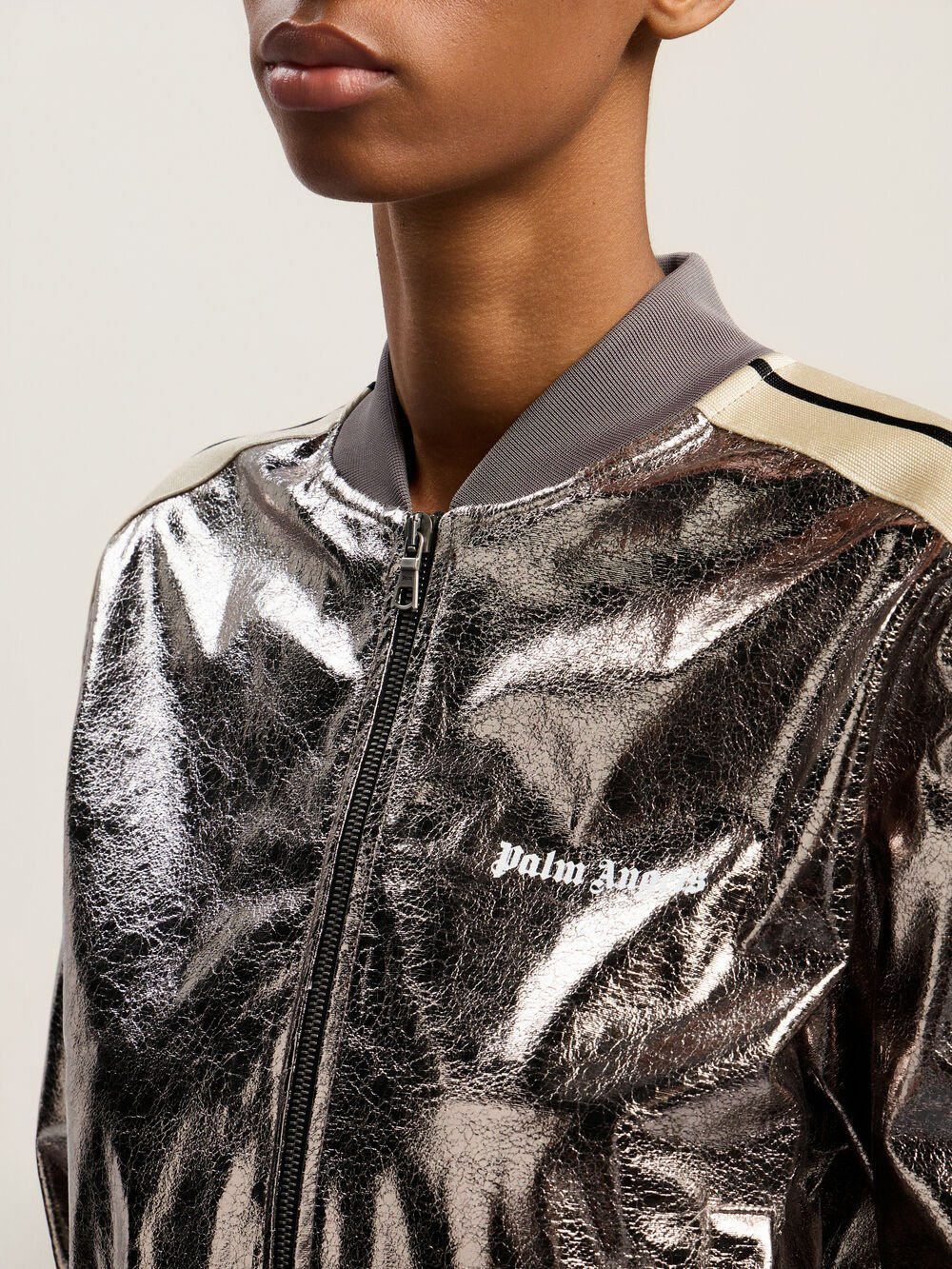 Laminated Track Jacket in GUNMETAL - OFF WHITE for Women