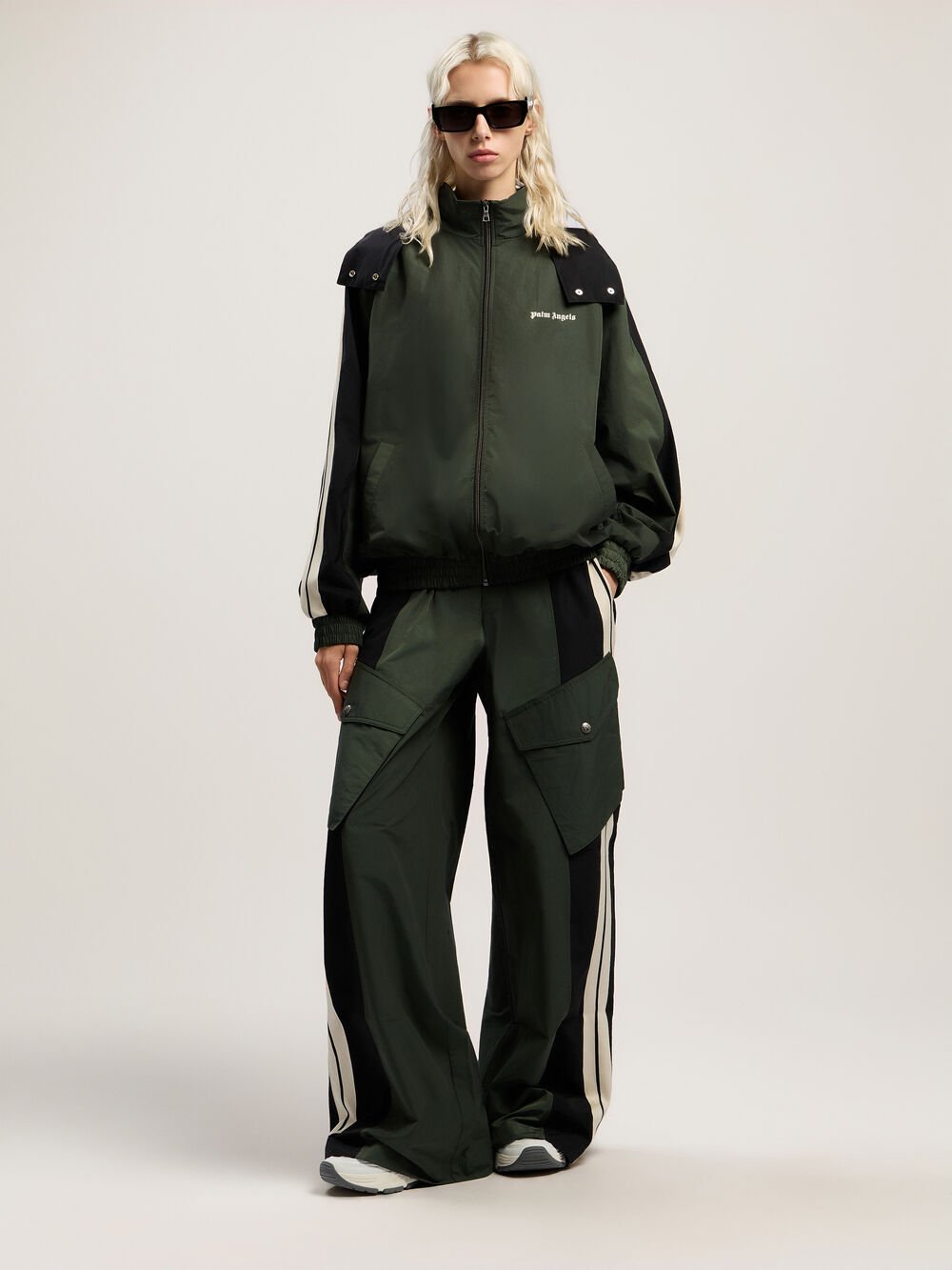 Colorblock Cargo Pants in FOREST GREEN - BLACK for Women