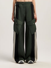 Colorblock Cargo Pants in FOREST GREEN - BLACK for Women