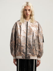 Laminated Leather Bomber Jacket in NUDE - SILVER for Women