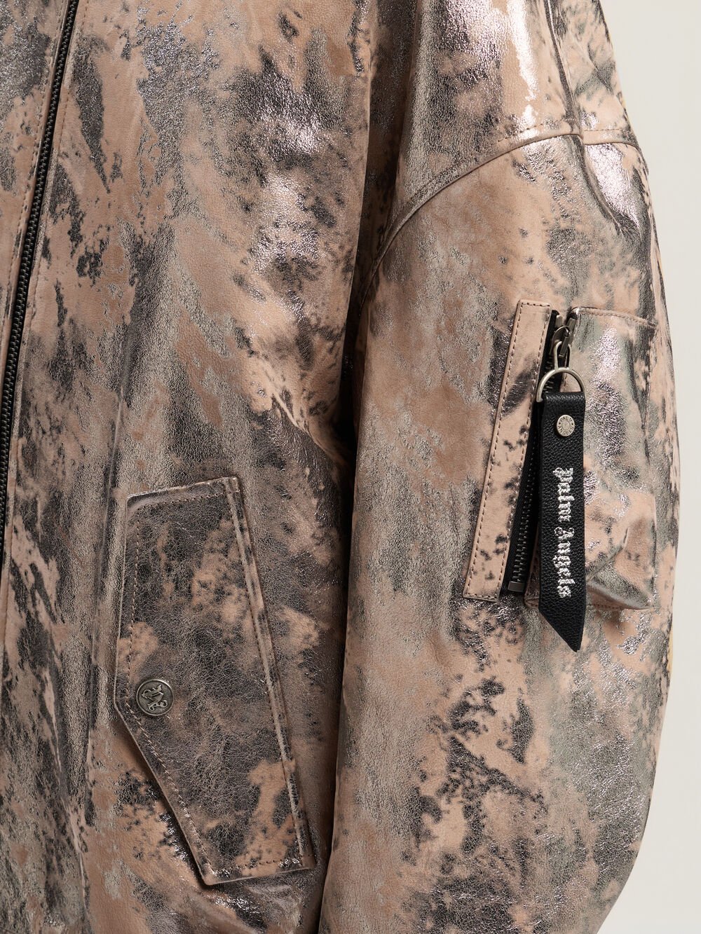 Laminated Leather Bomber Jacket in NUDE - SILVER for Women