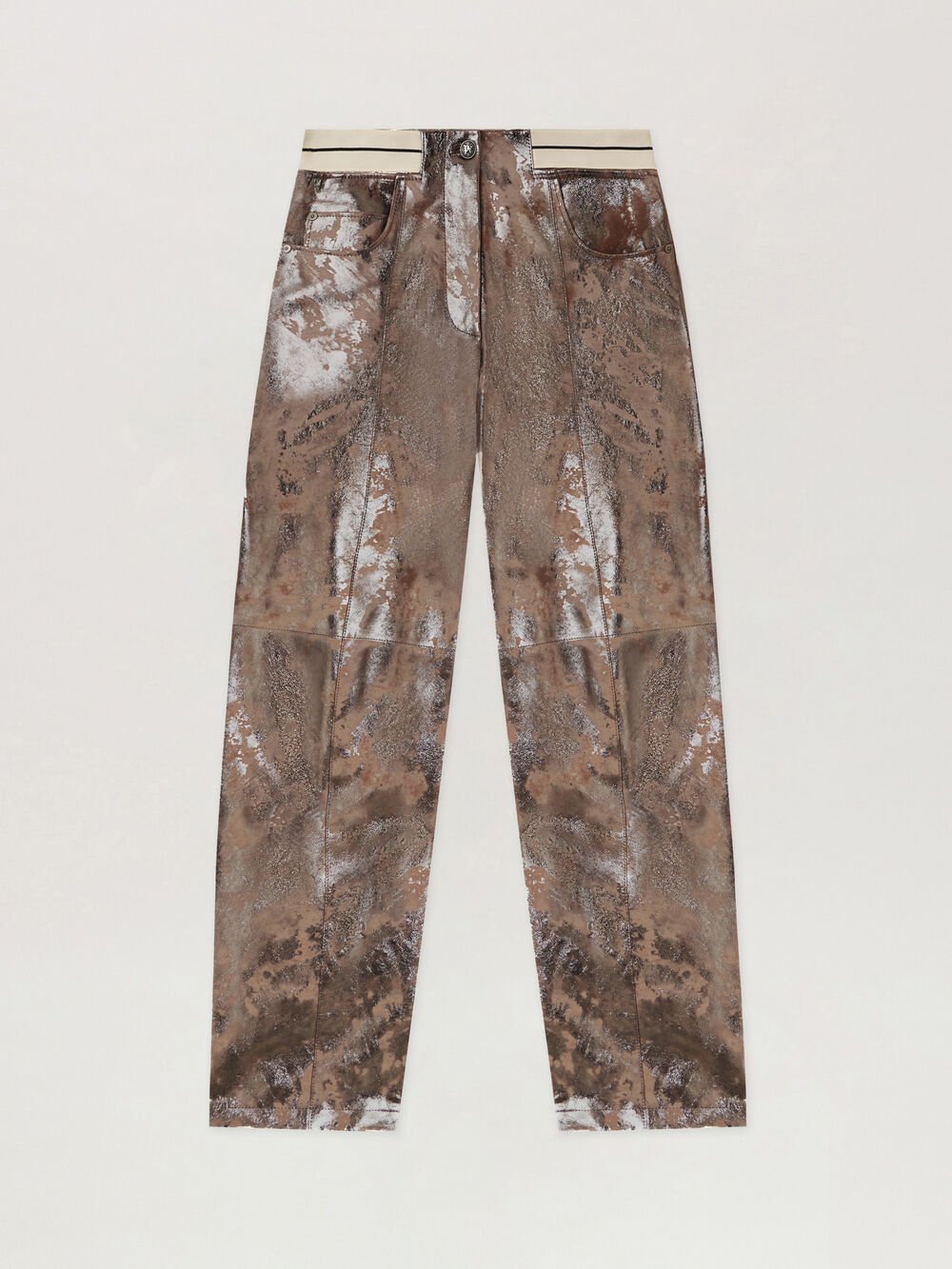 Laminated Leather Carrot Pant in NUDE - SILVER for Women