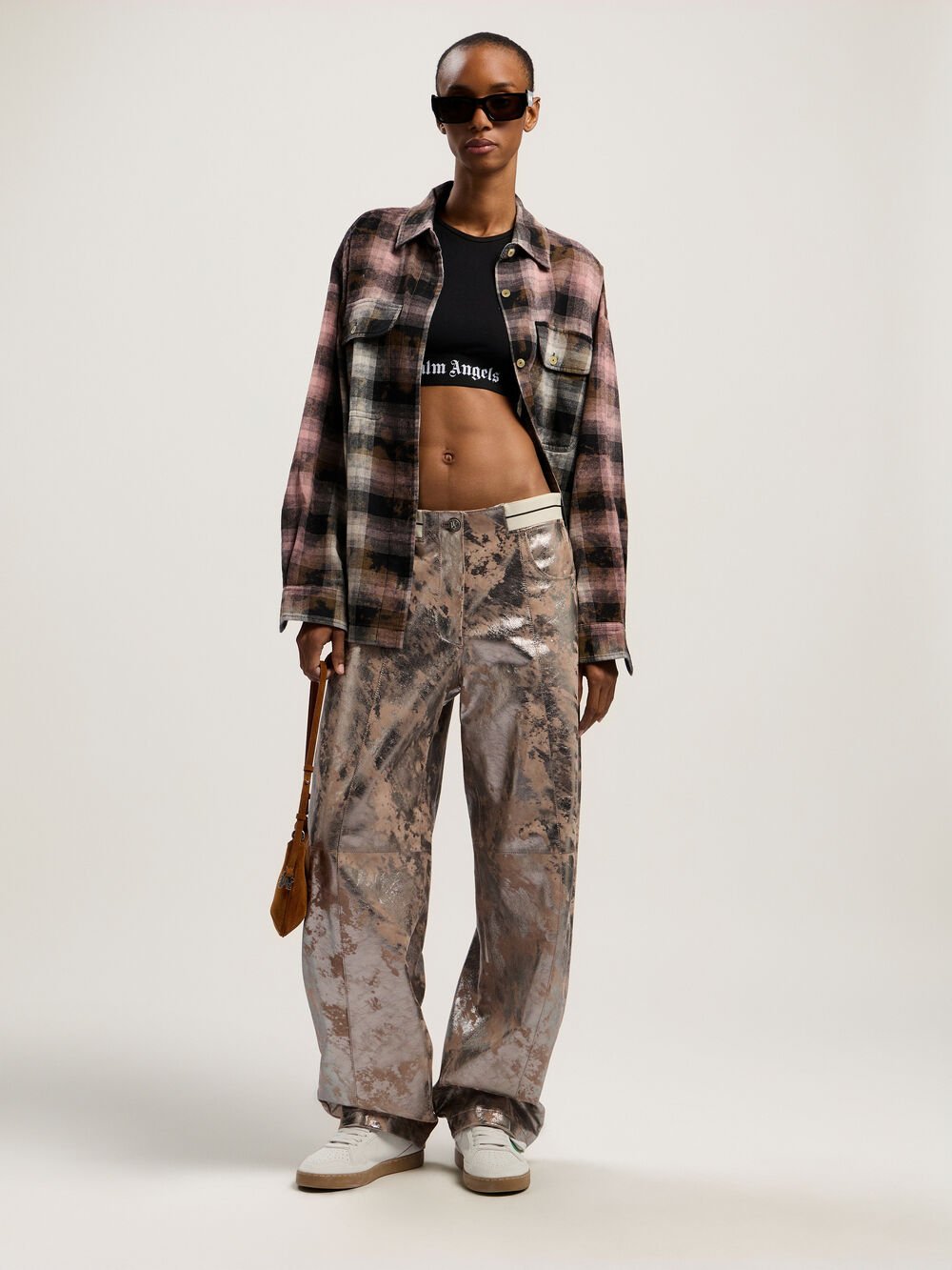 Laminated Leather Carrot Pant in NUDE - SILVER for Women