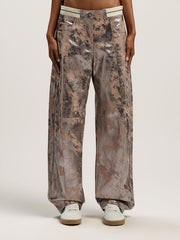 Laminated Leather Carrot Pant in NUDE - SILVER for Women