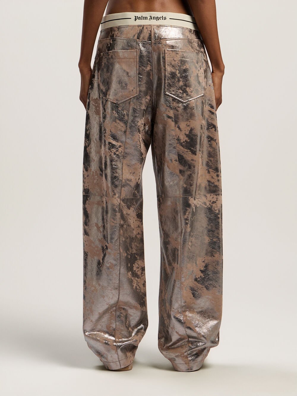 Laminated Leather Carrot Pant in NUDE - SILVER for Women