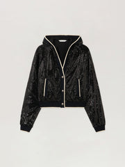 Curved Logo Sequin Crop Jacket in BLACK - OFF WHITE for Women