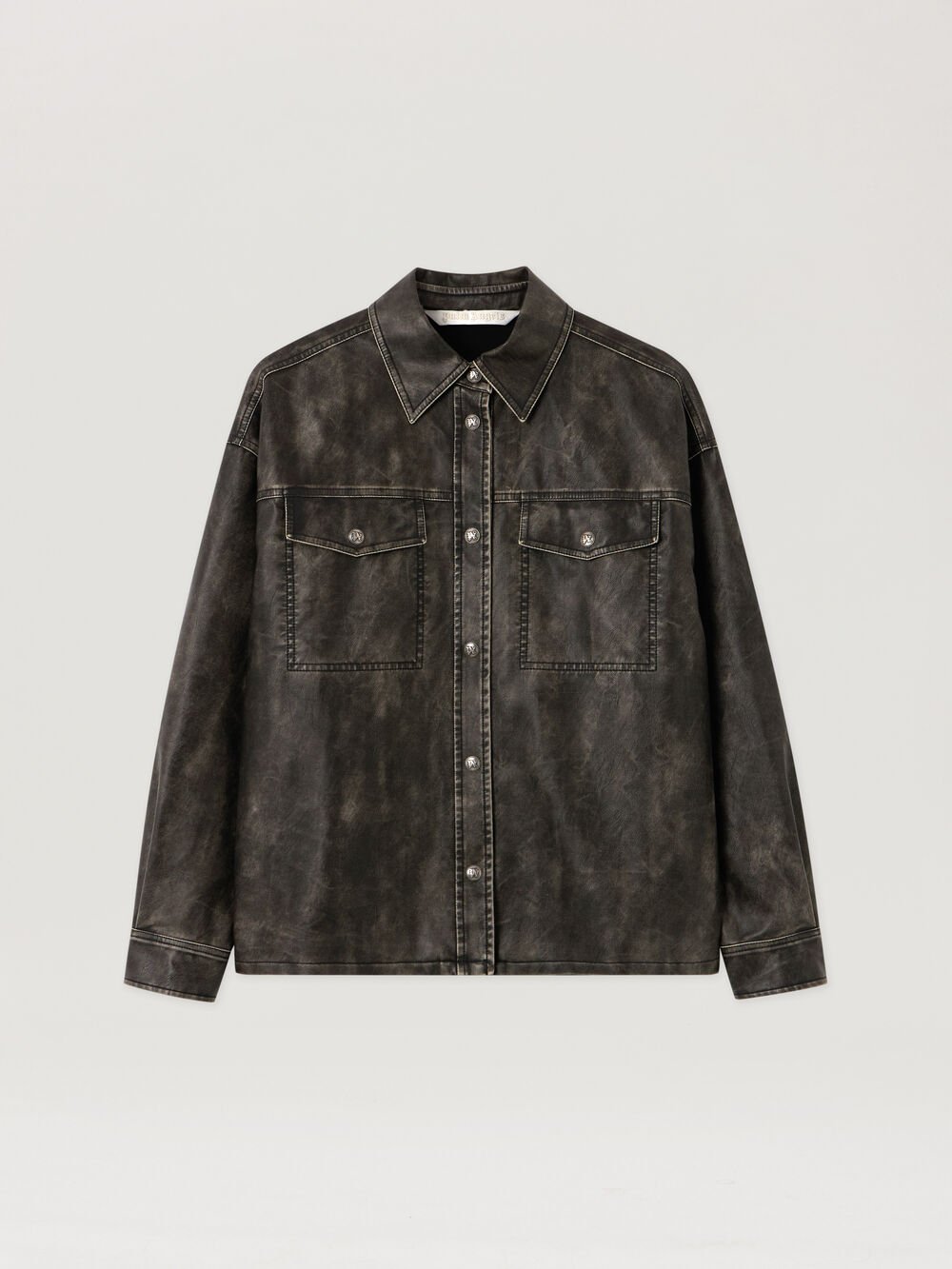 Curved Logo Coated Overshirt in DARK GREY - BLACK for Women