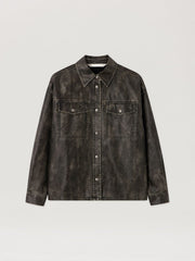 Curved Logo Coated Overshirt in DARK GREY - BLACK for Women