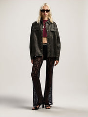 Curved Logo Coated Overshirt in DARK GREY - BLACK for Women