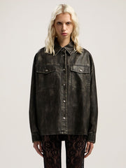 Curved Logo Coated Overshirt in DARK GREY - BLACK for Women