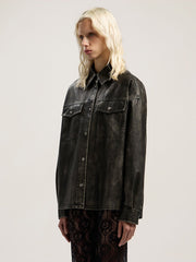 Curved Logo Coated Overshirt in DARK GREY - BLACK for Women