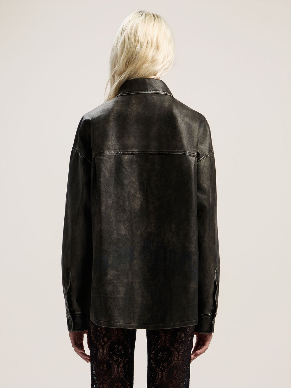 Curved Logo Coated Overshirt in DARK GREY - BLACK for Women