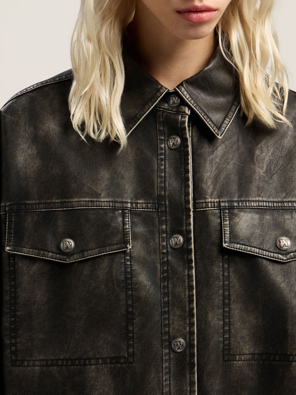 Curved Logo Coated Overshirt in DARK GREY - BLACK for Women