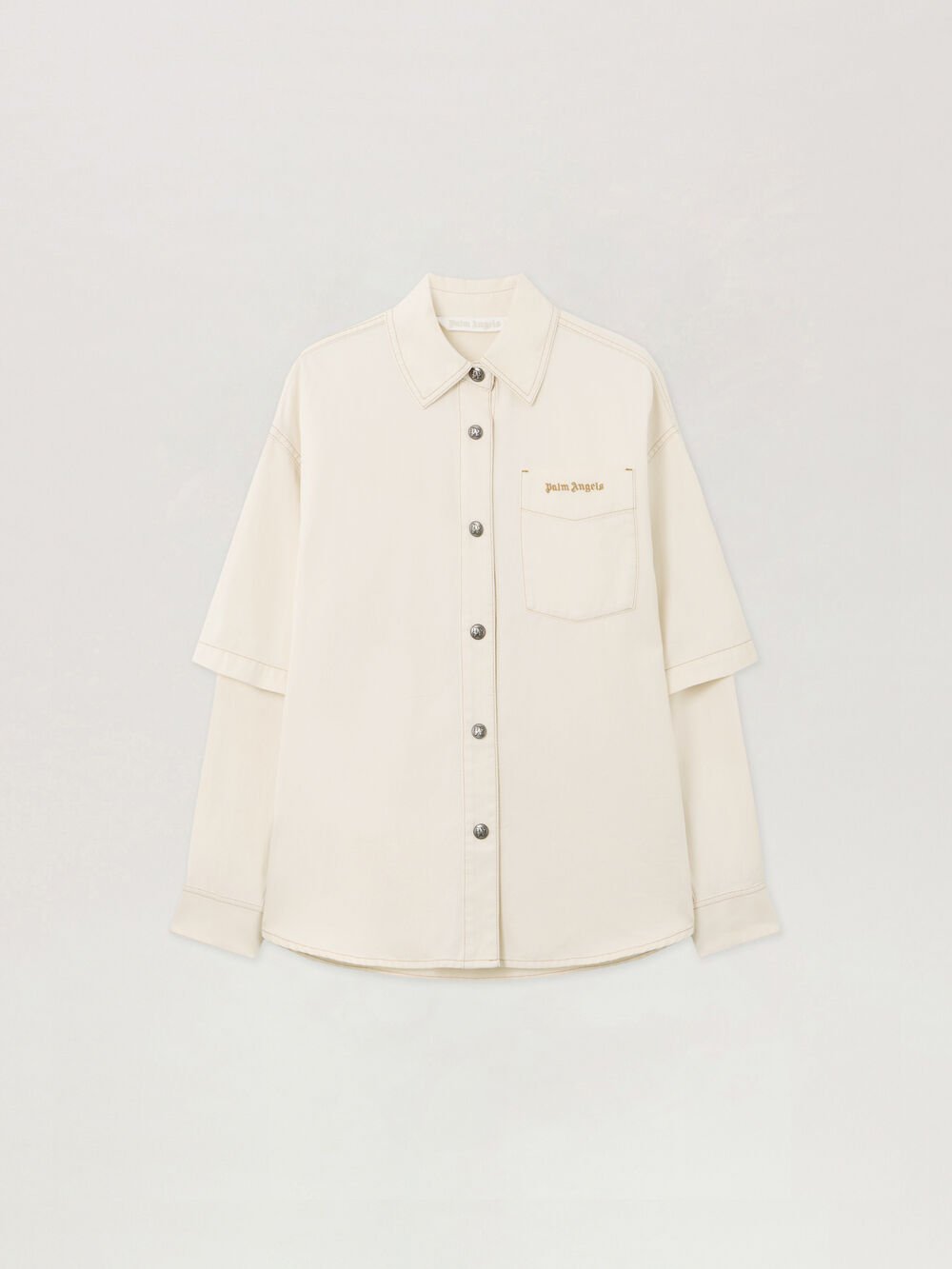 Hybrid Denim Overshirt in OFF WHITE - BLACK for Women
