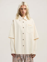 Hybrid Denim Overshirt in OFF WHITE - BLACK for Women