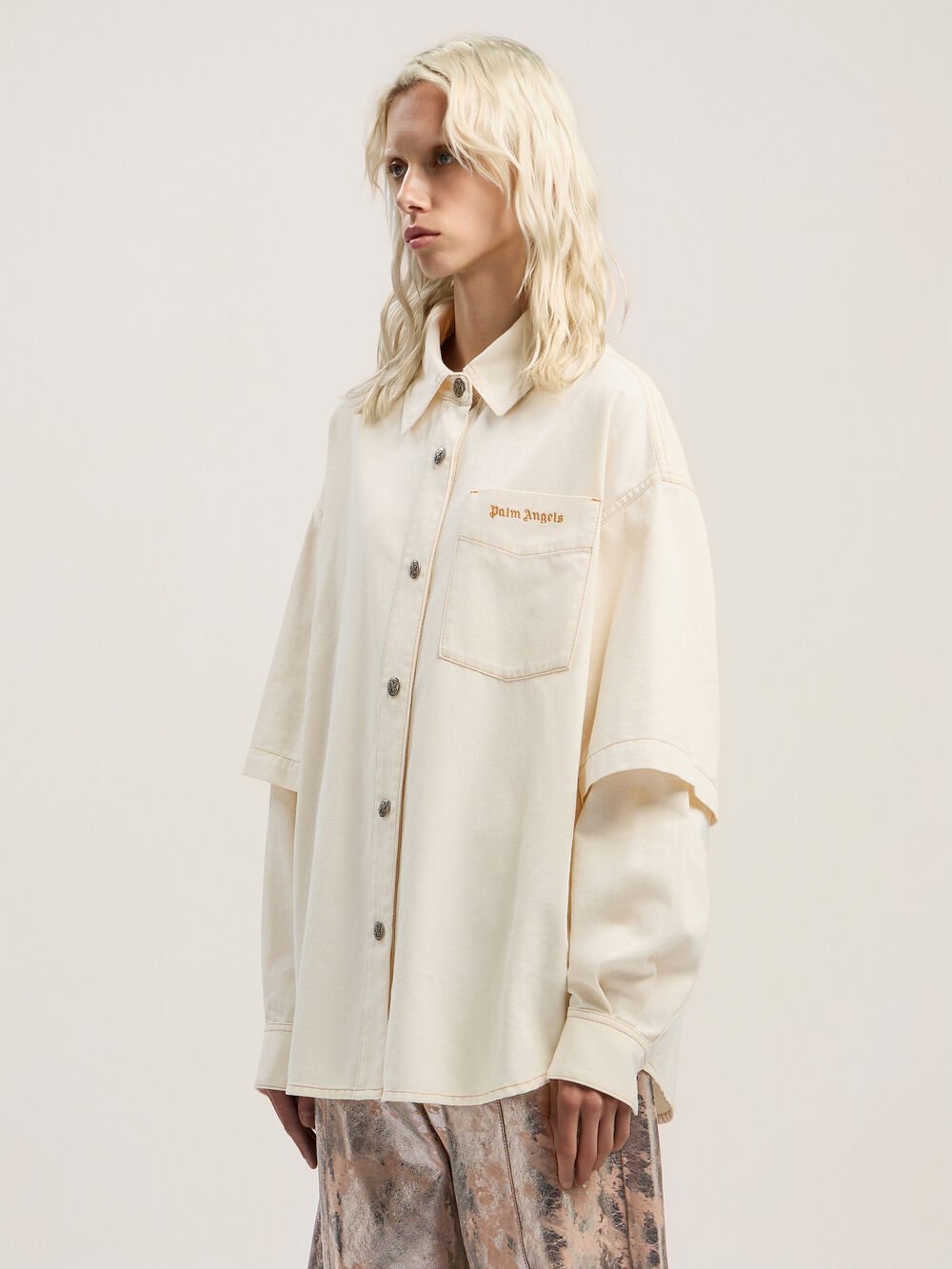 Hybrid Denim Overshirt in OFF WHITE - BLACK for Women