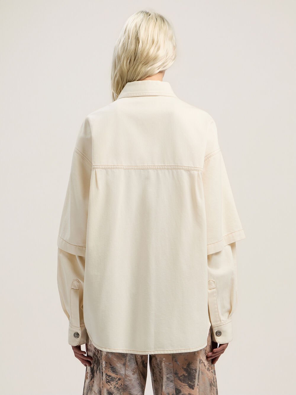 Hybrid Denim Overshirt in OFF WHITE - BLACK for Women