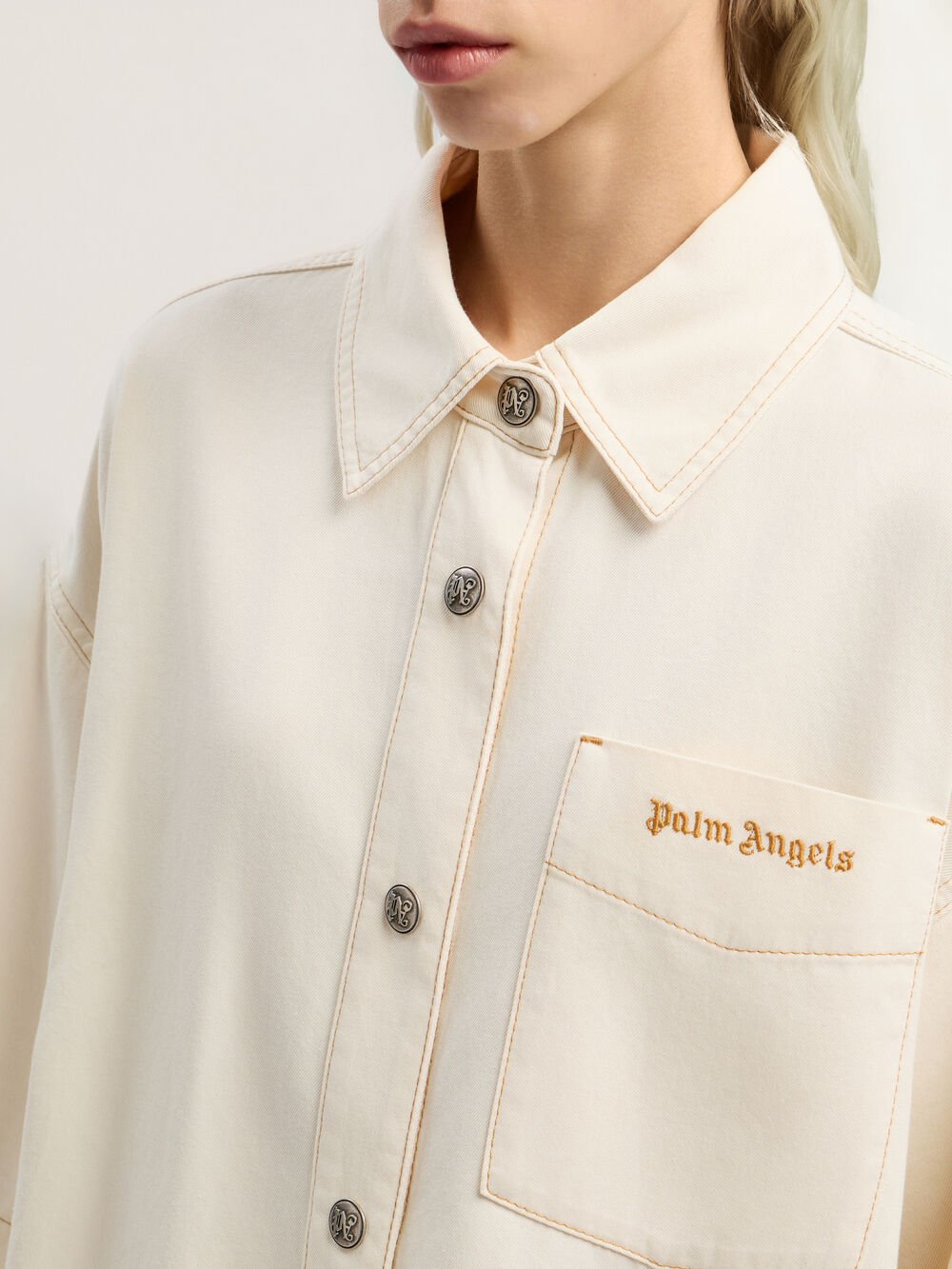 Hybrid Denim Overshirt in OFF WHITE - BLACK for Women
