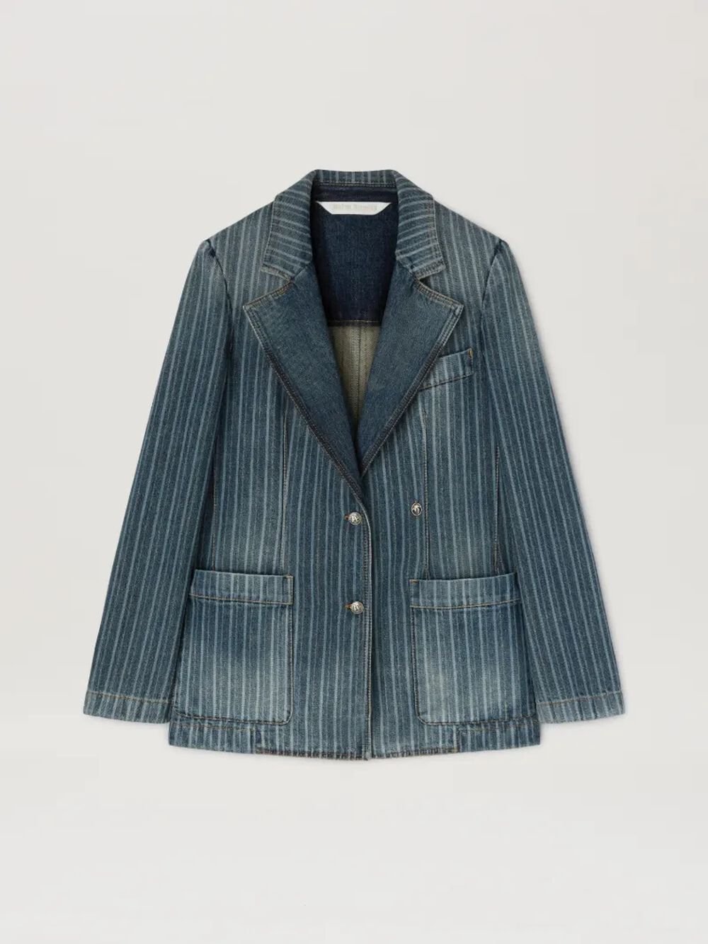 LASER PINSTRIPE DENIM BLAZER LIGHT BLUE in LIGHT BLUE - WHITE for Women