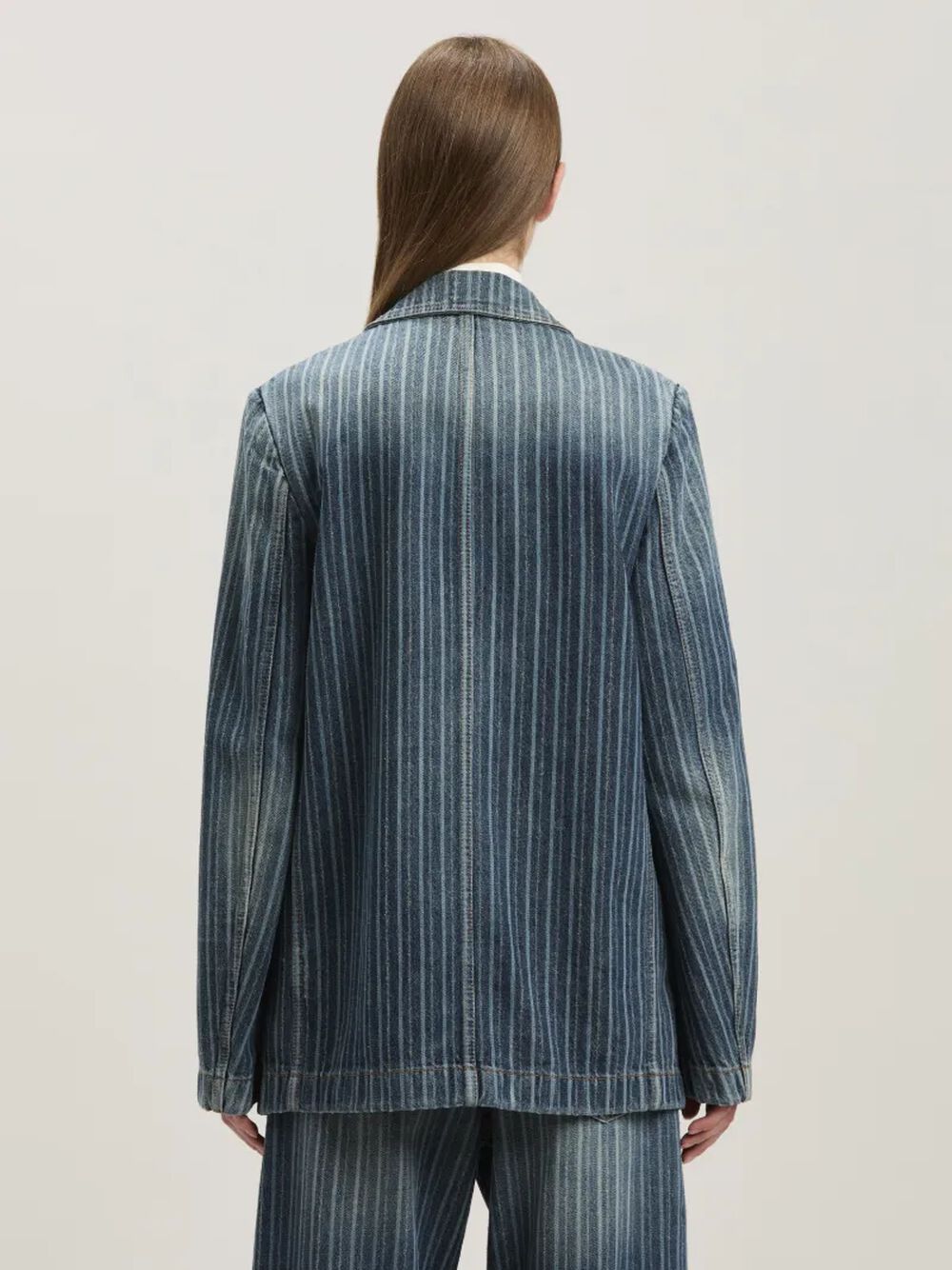LASER PINSTRIPE DENIM BLAZER LIGHT BLUE in LIGHT BLUE - WHITE for Women