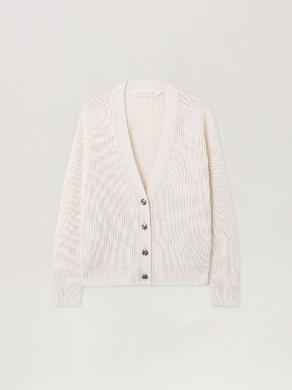 Curved Logo Ribbed Cardigan in OFF WHITE - PINK for Women