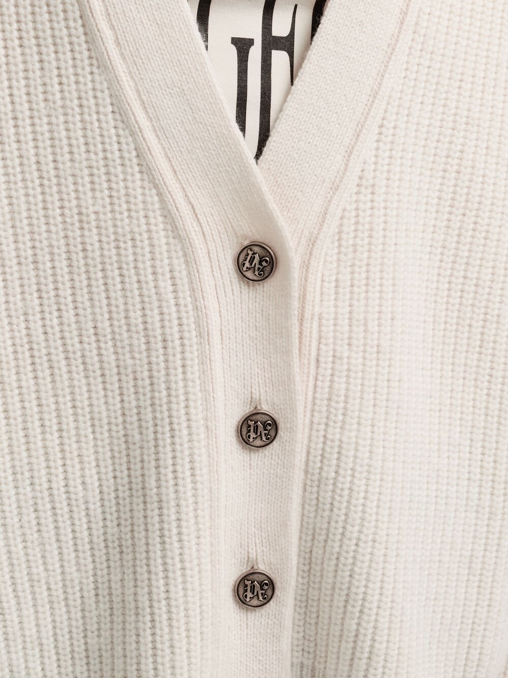 Curved Logo Ribbed Cardigan in OFF WHITE - PINK for Women