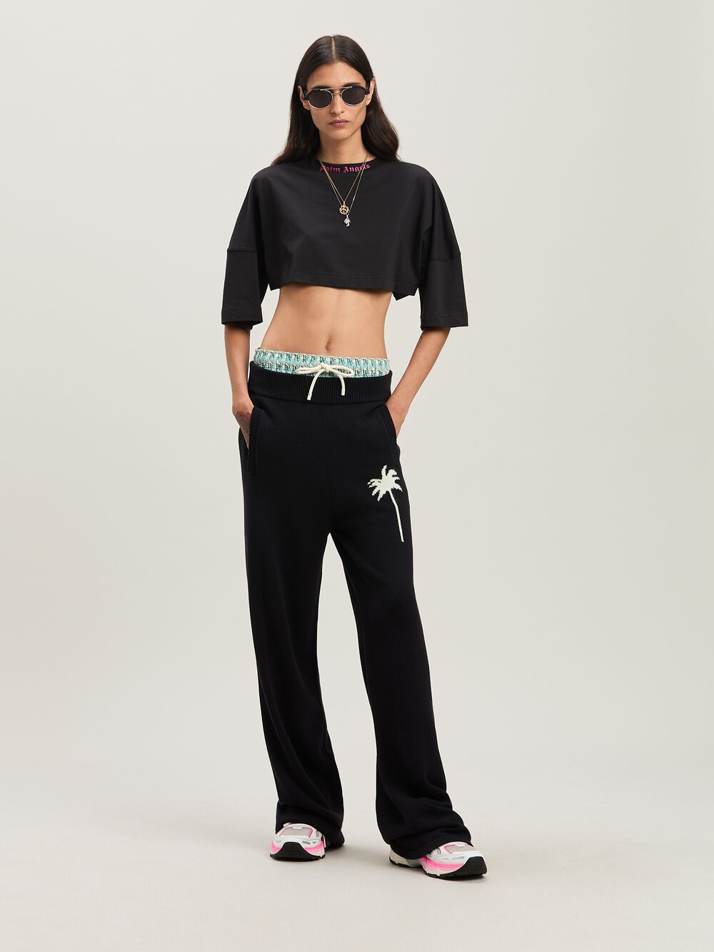 PALMS KNIT PANTS in BLACK - OFF WHITE for Women